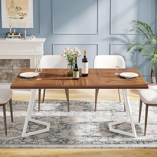 Modern Dining Room Table, 55" Dining Dinner Table for 6 People, Wooden Small Kitchen Table ...
